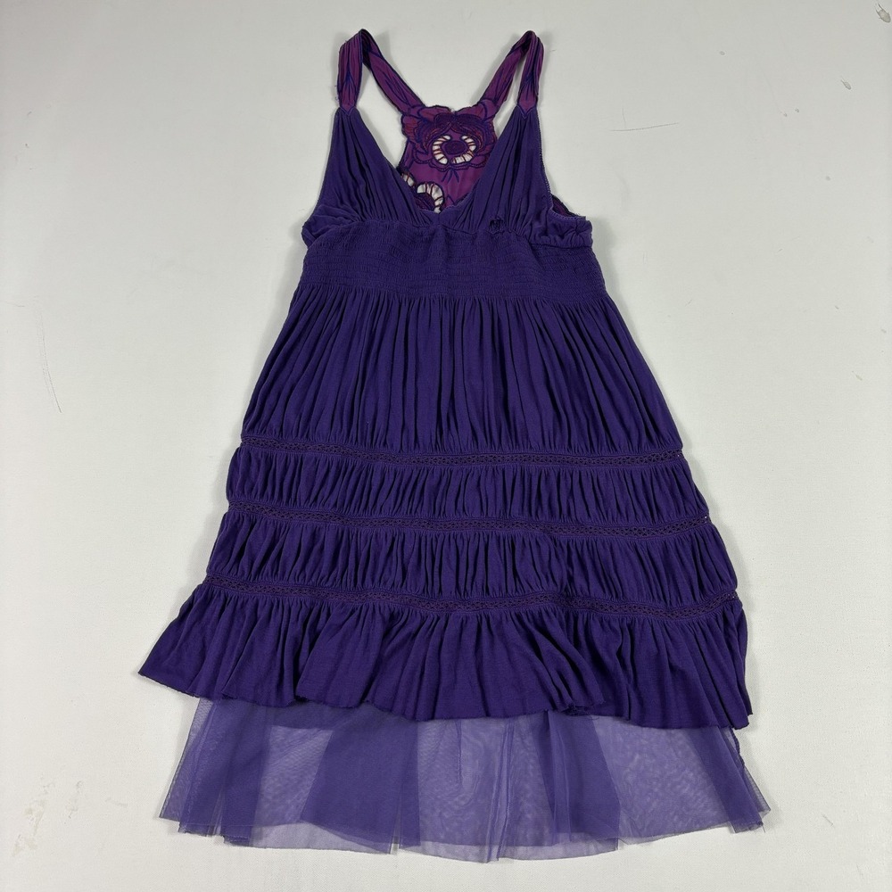 Free People Dress Womens S Purple Halter Smocked Embroidered Short Sundress